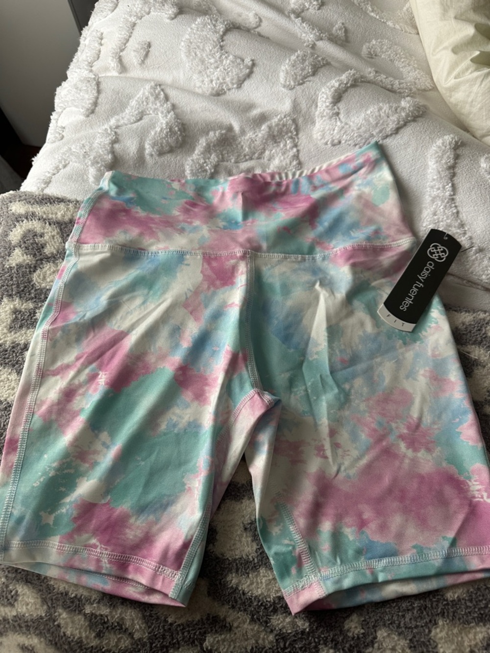 Daisy Fuentes Pastel Tie-Dye Women’s Bike Shorts - Pink, Blue, White